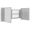 Betonszürke akril LED-es tükrös fürdőszobaszekrény 100x12x45 cm