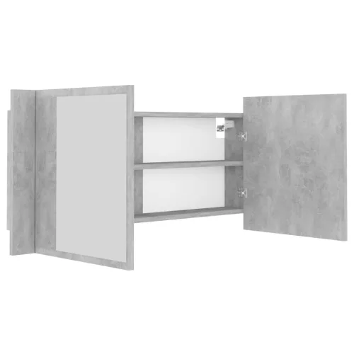 Betonszürke akril LED-es tükrös fürdőszobaszekrény 100x12x45 cm