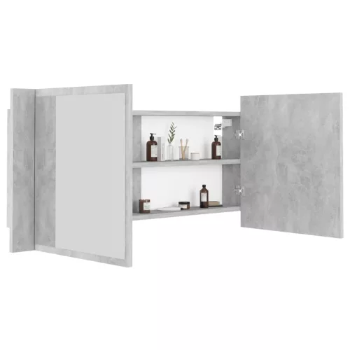 Betonszürke akril LED-es tükrös fürdőszobaszekrény 100x12x45 cm
