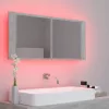Betonszürke akril LED-es tükrös fürdőszobaszekrény 100x12x45 cm