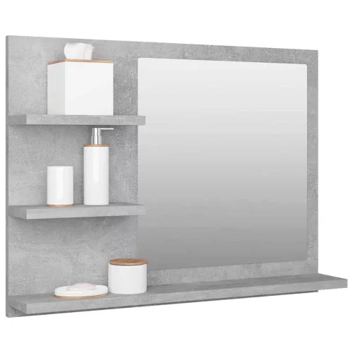 Betonszürke szerelt fa fürdőszobai tükör 60 x 10,5 x 45 cm