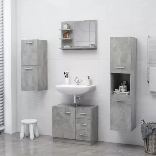 Betonszürke szerelt fa fürdőszobai tükör 60 x 10,5 x 45 cm