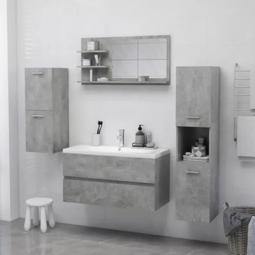 Betonszürke szerelt fa fürdőszobai tükör 90 x 10,5 x 45 cm
