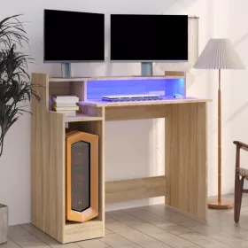   Sonoma tölgy színű szerelt fa íróasztal LED-ekkel 97x45x90 cm