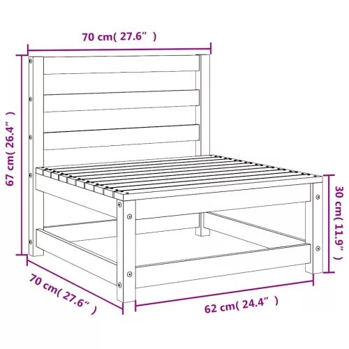 3 db fekete tömör fenyőfa kerti középső kanapé