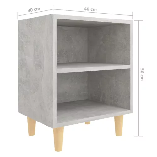 2 db betonszürke éjjeliszekrény tömör fa lábakkal 40x30x50 cm
