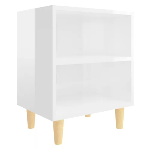 2 db magasfényű fehér éjjeliszekrény fa lábakkal 40x30x50 cm