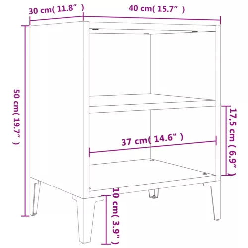 2 db magasfényű fehér éjjeliszekrény fém lábakkal 40x30x50 cm