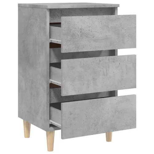 Betonszürke éjjeliszekrény tömör fa lábakkal 40 x 35 x 69 cm