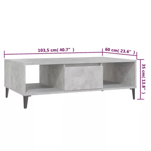Betonszürke szerelt fa dohányzóasztal 103,5 x 60 x 35 cm