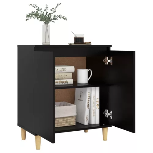 Fekete szerelt fa tálalószekrény tömör falábakkal 60x35x70 cm