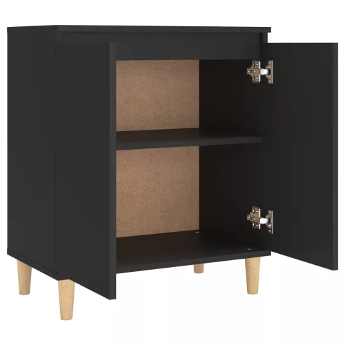 Fekete szerelt fa tálalószekrény tömör falábakkal 60x35x70 cm