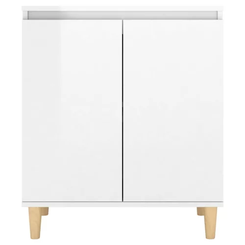 Magasfényű fehér tálalószekrény tömör falábakkal 60x35x70 cm