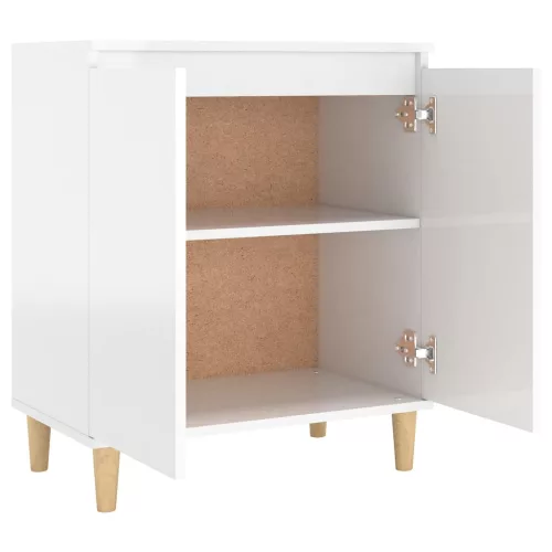 Magasfényű fehér tálalószekrény tömör falábakkal 60x35x70 cm