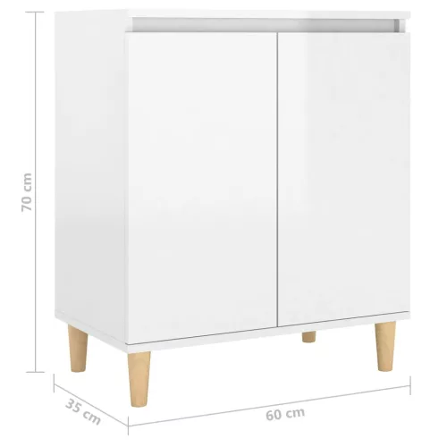 Magasfényű fehér tálalószekrény tömör falábakkal 60x35x70 cm