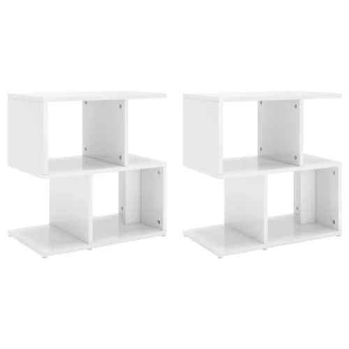 2 db magasfényű fehér szerelt fa éjjeliszekrény 50x30x51,5cm