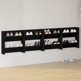 4 db fekete szerelt fa fali cipősszekrény 60 x 18 x 60 cm