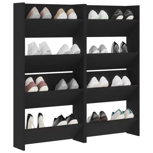 4 db fekete szerelt fa fali cipősszekrény 60 x 18 x 60 cm