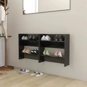   2 db magasfényű fekete szerelt fa fali cipősszekrény 60x18x60cm