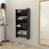 2 db magasfényű fekete szerelt fa fali cipősszekrény 60x18x60cm