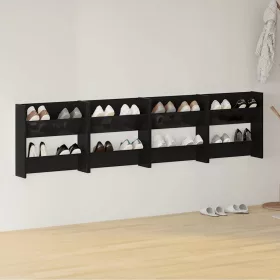   4 db magasfényű fekete szerelt fa fali cipősszekrény 60x18x60cm