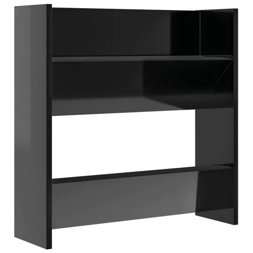 4 db magasfényű fekete szerelt fa fali cipősszekrény 60x18x60cm