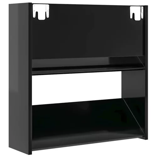 4 db magasfényű fekete szerelt fa fali cipősszekrény 60x18x60cm