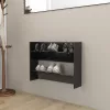 Magasfényű fekete szerelt fa fali cipősszekrény 80 x 18 x 60 cm