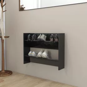   Magasfényű fekete szerelt fa fali cipősszekrény 80 x 18 x 60 cm