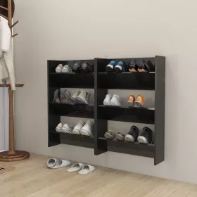   2 db magasfényű fekete szerelt fa fali cipősszekrény 60x18x90cm