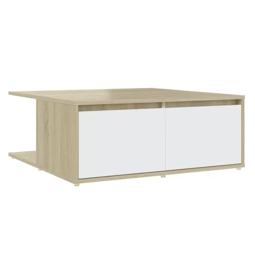 Fehér és tölgyszínű szerelt fa dohányzóasztal 80 x 80 x 31 cm