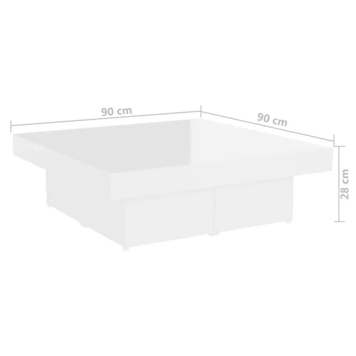 Magasfényű fehér szerelt fa dohányzóasztal 90 x 90 x 28 cm