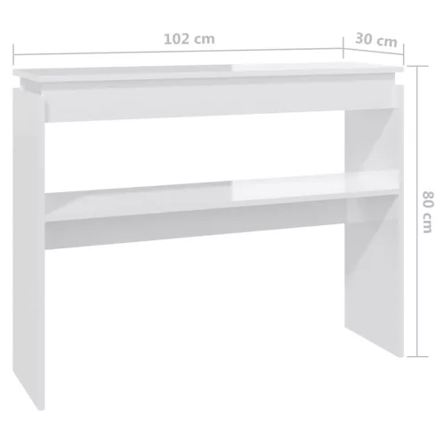 Magasfényű fehér szerelt fa tálalóasztal 102 x 30 x 80 cm