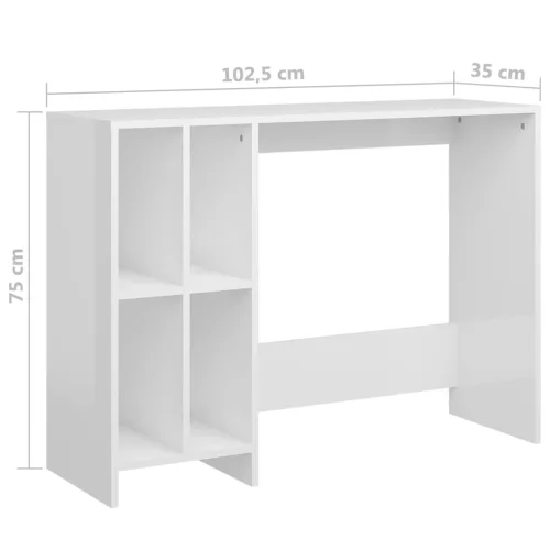 Magasfényű fehér szerelt fa laptopasztal 102,5 x 35 x 75 cm