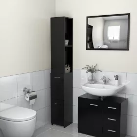Fekete szerelt fa fürdőszobaszekrény 25x26,5x170 cm