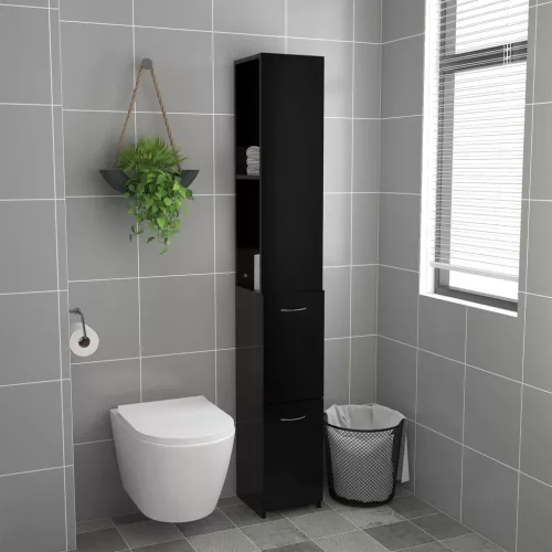 Fekete szerelt fa fürdőszobaszekrény 25x26,5x170 cm