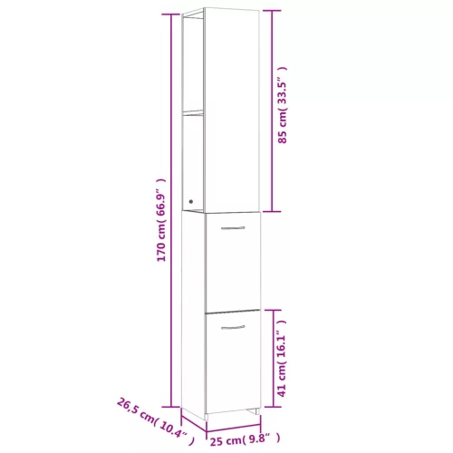 Betonszürke szerelt fa fürdőszobaszekrény 25x26,5x170 cm