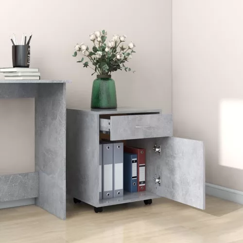 Betonszürke szerelt fa kerekes szekrény 45 x 38 x 54 cm