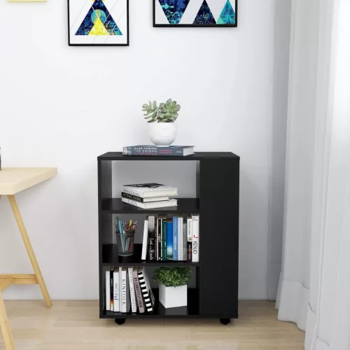 Fekete szerelt fa kerekes szekrény 60 x 35 x 75 cm