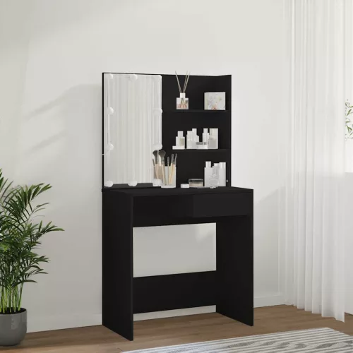 Fekete fésülködőasztal LED-del 74,5 x 40 x 141 cm