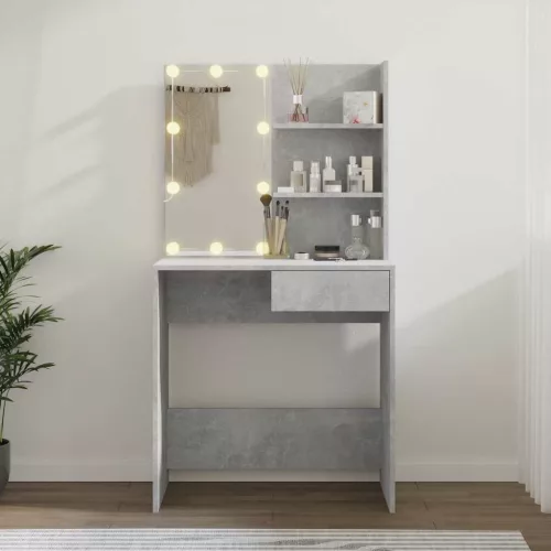 Betonszürke fésülködőasztal LED-del 74,5 x 40 x 141 cm