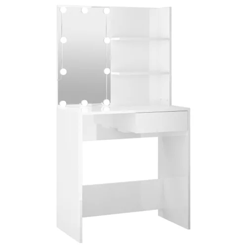 Magasfényű fehér fésülködőasztal LED-del 74,5x40x141 cm