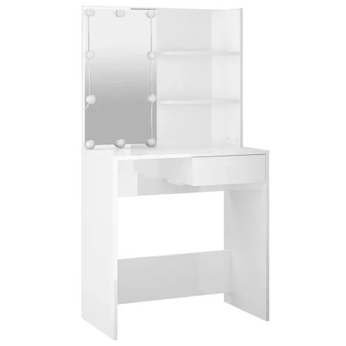 Magasfényű fehér fésülködőasztal LED-del 74,5x40x141 cm