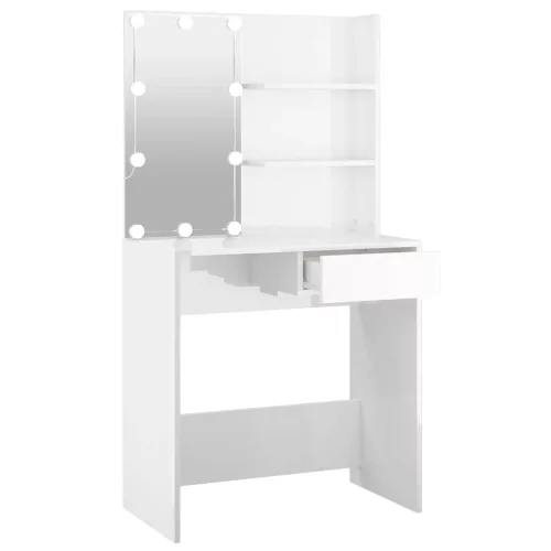 Magasfényű fehér fésülködőasztal LED-del 74,5x40x141 cm