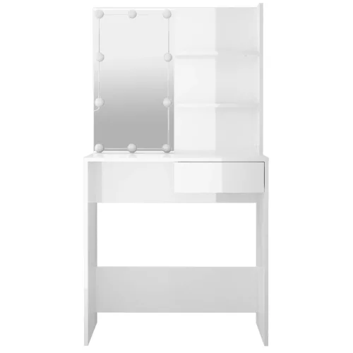 Magasfényű fehér fésülködőasztal LED-del 74,5x40x141 cm