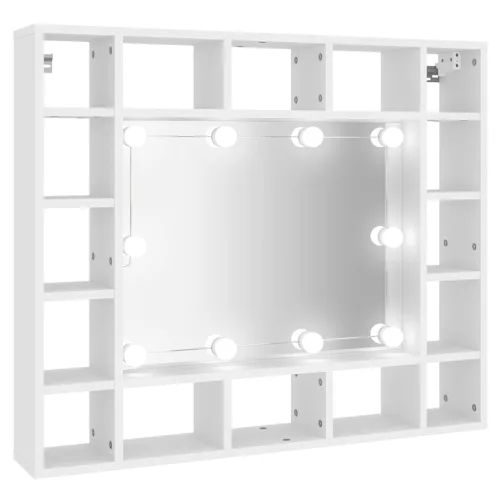 Fehér tükrös szekrény LED-ekkel 91 x 15 x 76,5 cm