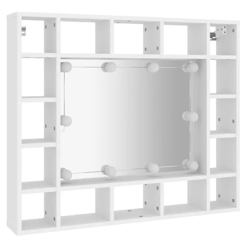 Fehér tükrös szekrény LED-ekkel 91 x 15 x 76,5 cm