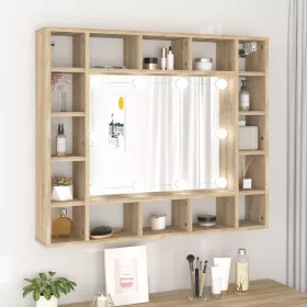  Sonoma tölgyszínű tükrös szekrény LED-ekkel 91 x 15 x 76,5 cm
