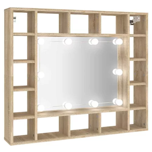 Sonoma tölgyszínű tükrös szekrény LED-ekkel 91 x 15 x 76,5 cm