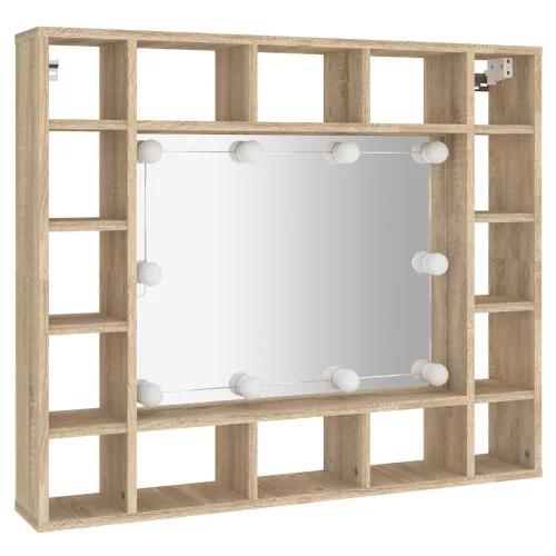 Sonoma tölgyszínű tükrös szekrény LED-ekkel 91 x 15 x 76,5 cm